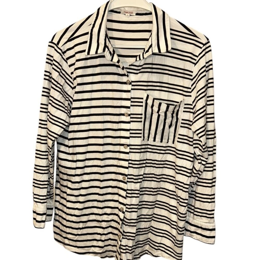 Goldie Lweinter black white horizontal striped button down shirt S